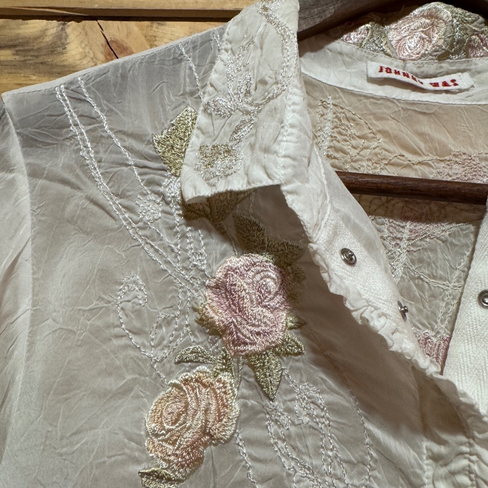 Johnny Was Embroidered Life & Liberty Sheer Blouse Flowers Wedding Bridal Btn Up - Picture 7 of 10